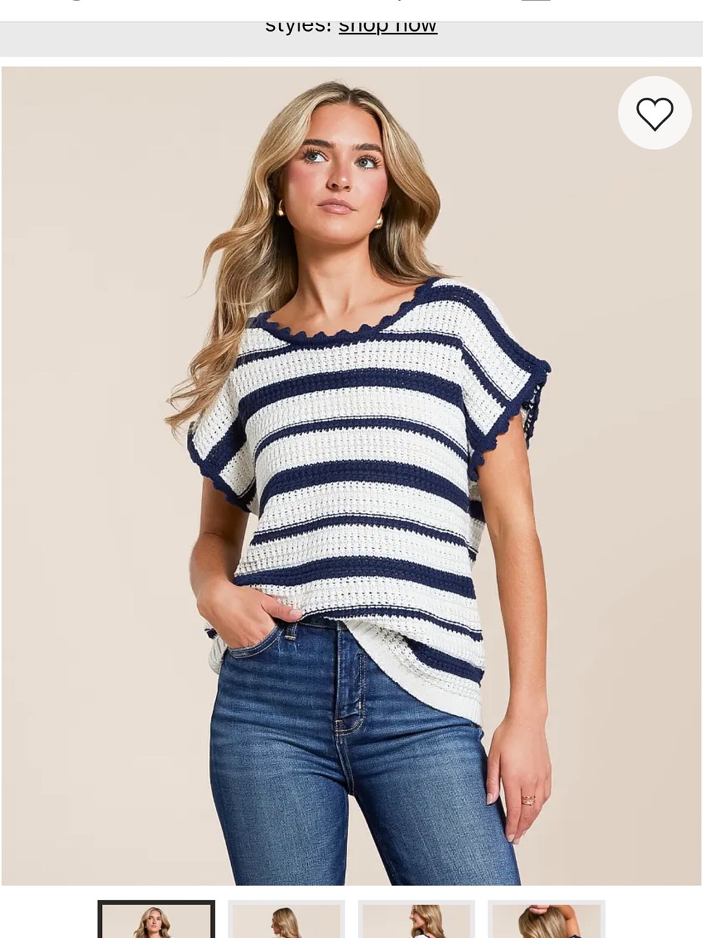 Blu Pepper Navy and White Striped Crochet Short Sleeve Top